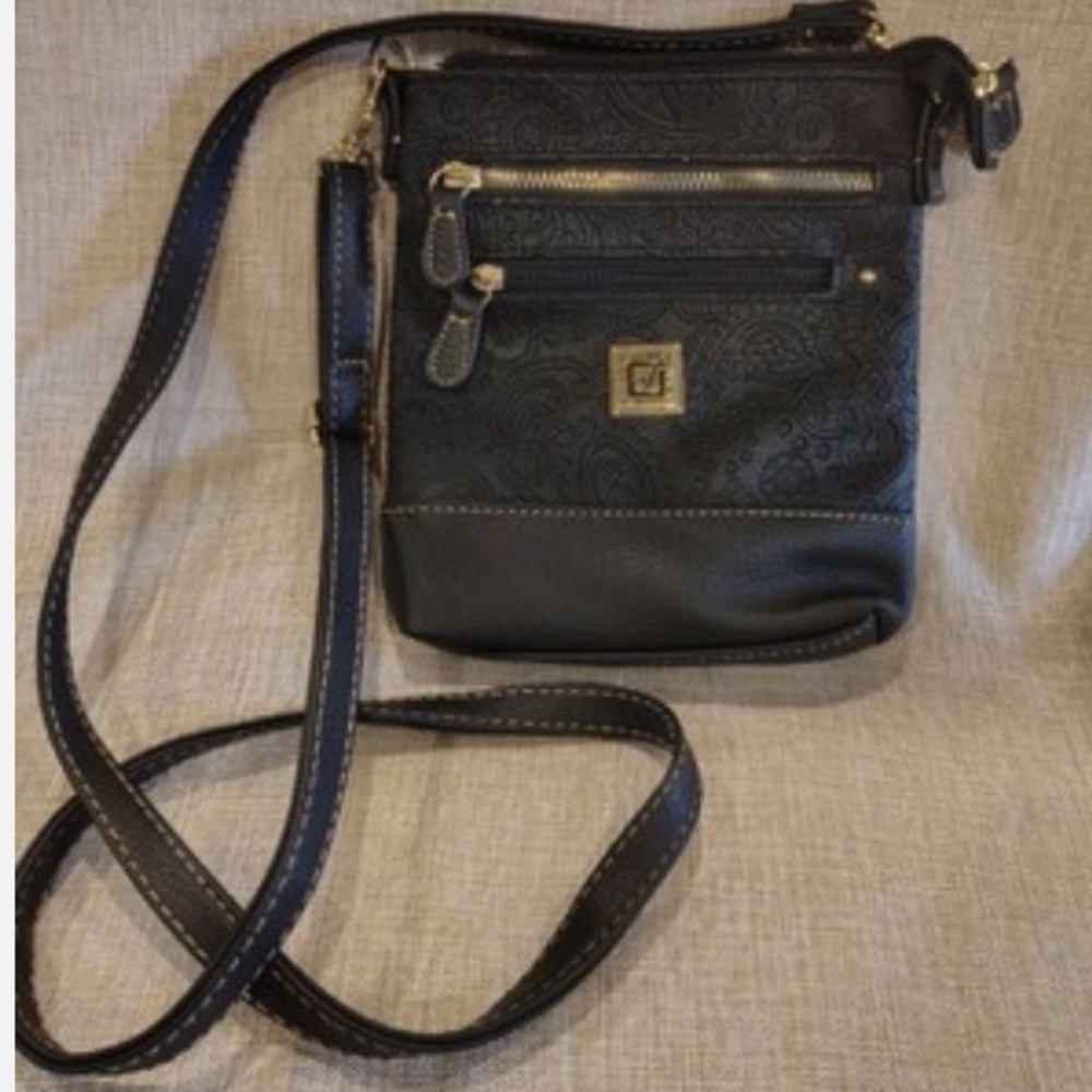 Stone Mountain Accessories Black tooled leather Crossbody Bag
